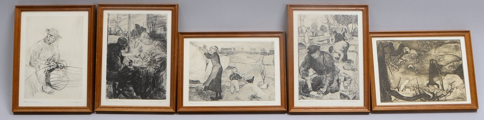 Oppel, Lisel, 5 Radierungen, versch. Themen, sign, hinter Glas; Maße 25,8 x 19,5 cm