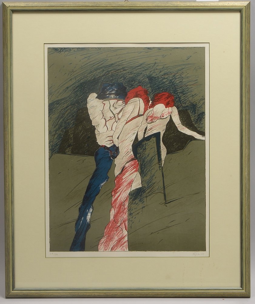 Haässler, Uwe, 'Drei Halbakte', Farblithografie, dat. '1969', unter PP hinter Glas