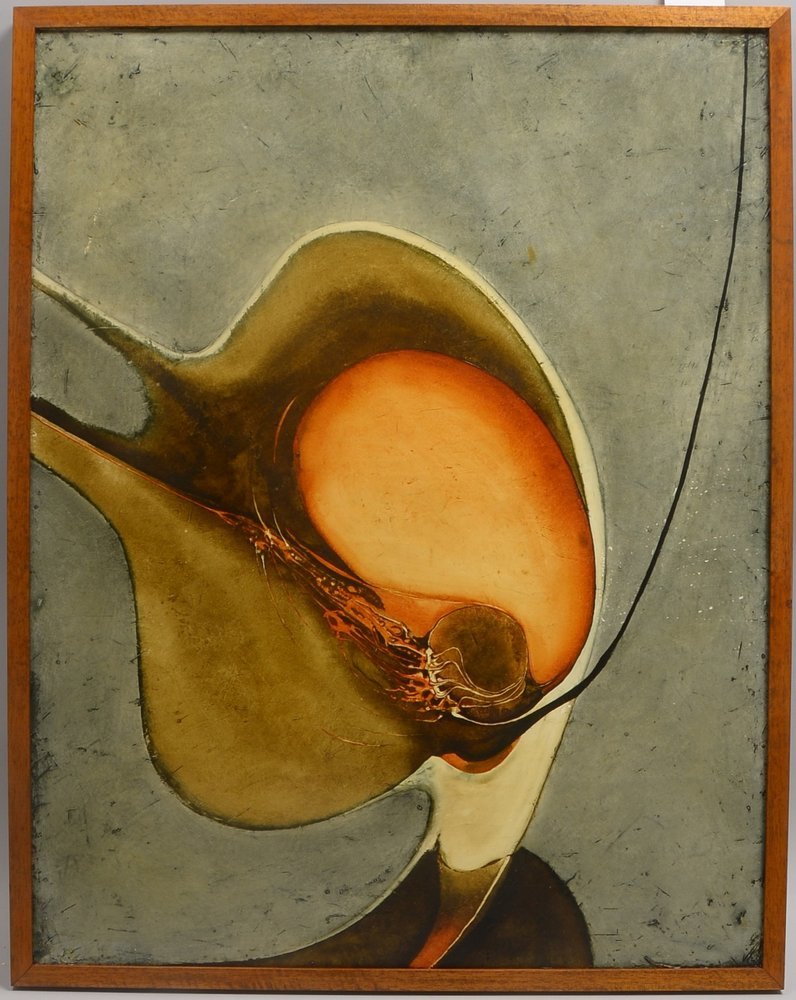 Migge, Frauke, 'O.T.', Öl/Hartfaser, oben rechts signiert und dat. (19)'65'; Maße 66 x 85 cm