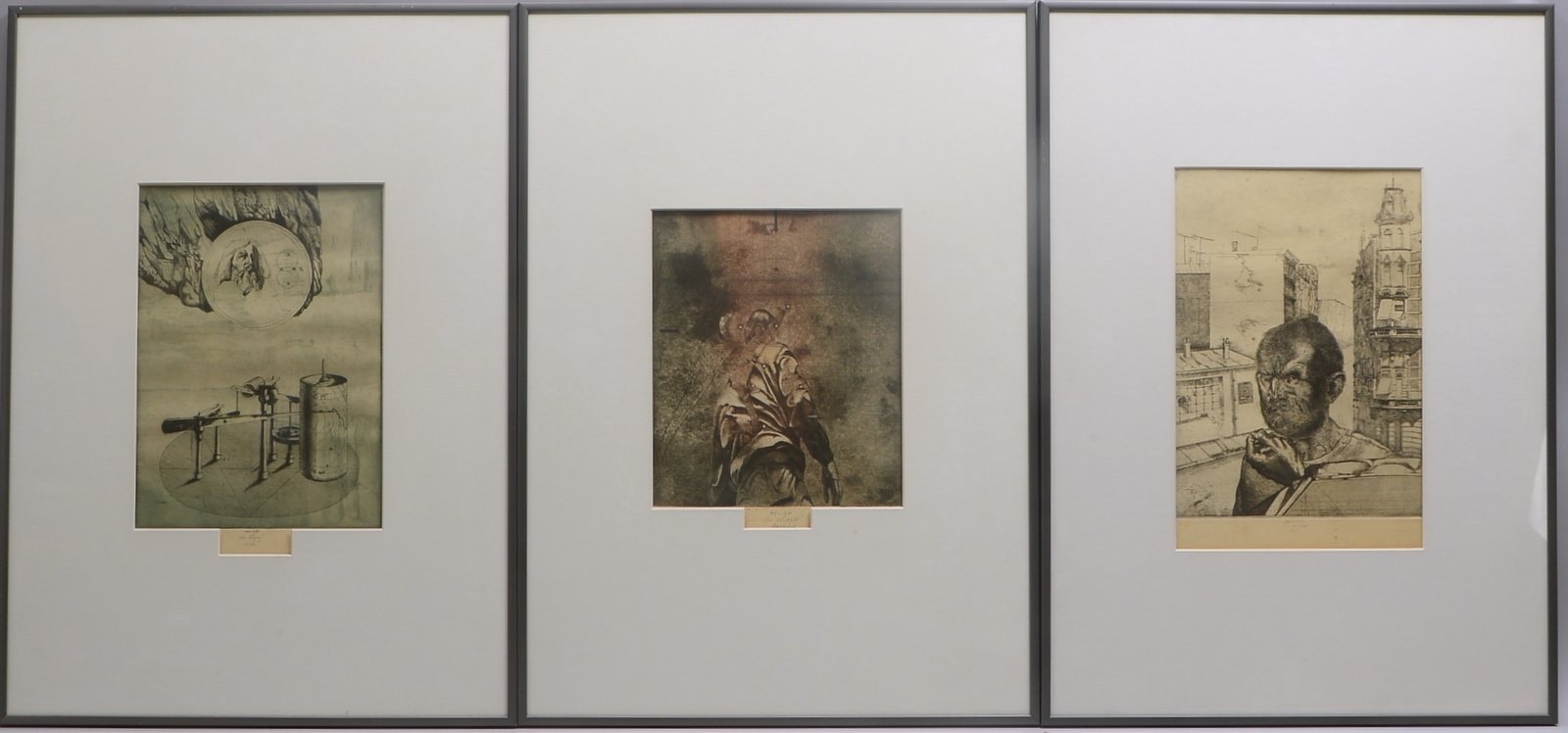 Emig, Michael, 3 Rad., bleisign., dat./bet., unter PP; Maße/Ausschn.: 38 x 35 cm/30 x 25 cm