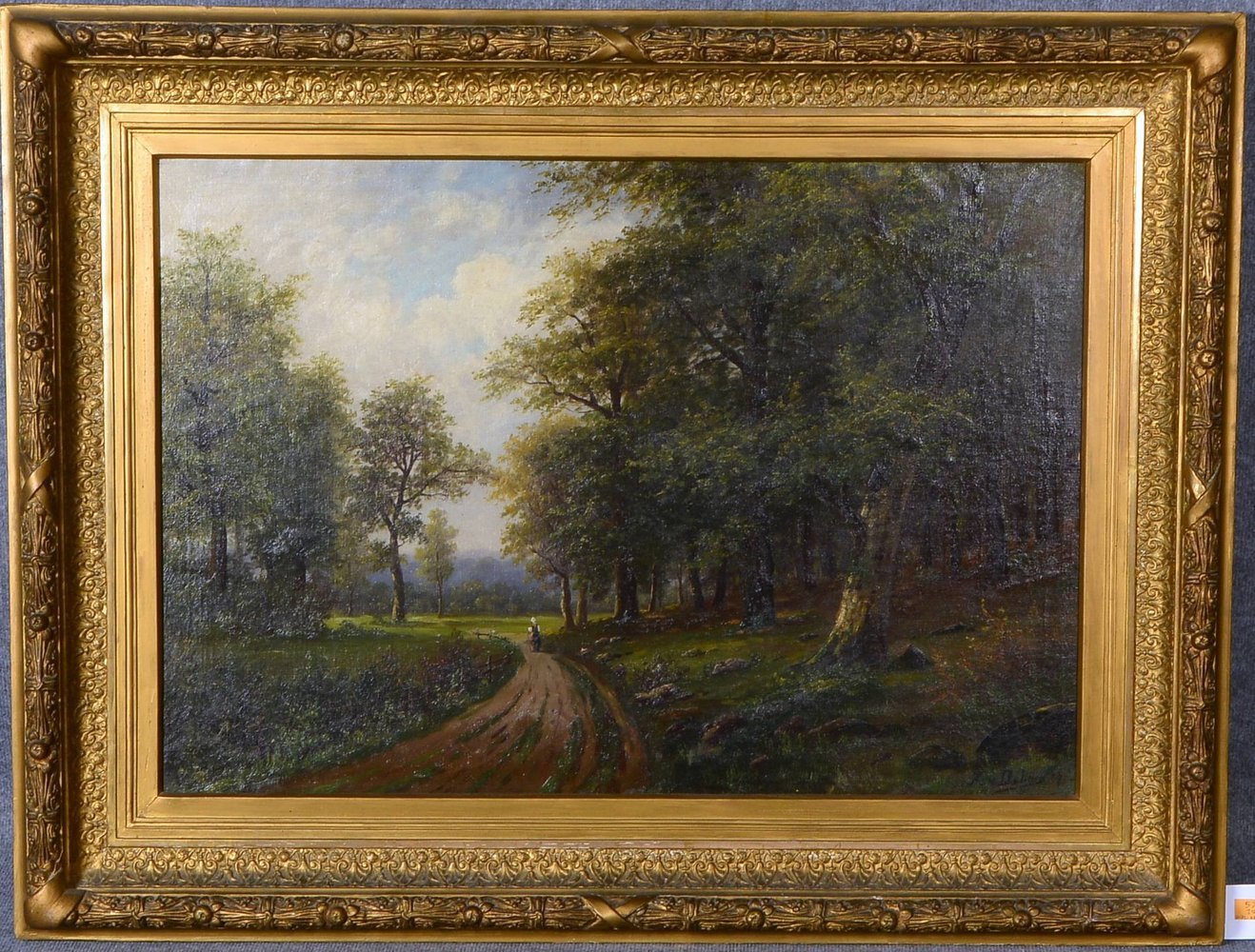 van Delden, K.(-?), 'Frau auf dem Waldweg', Öl/Lw, unten re. sign./dat. (18)'87'