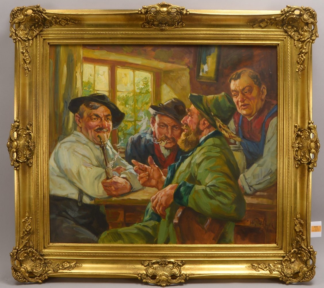 Prediger, Hermann, 'Bäuerl. Stammtischrunde', Öl/Lw, sign., im Barockrahmen