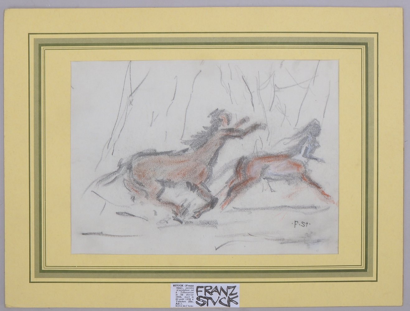 von Stuck, Franz, 'Zentauren', Kreidezeichn., sign., unter PP; Maße/Ausschn. 29 x 22 cm