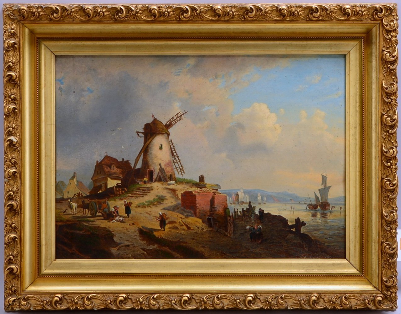 Göhner, E., 'Küstenlandschaft mit Mühle...', Öl auf Metallplatte/ger., sign./dat. '1874'