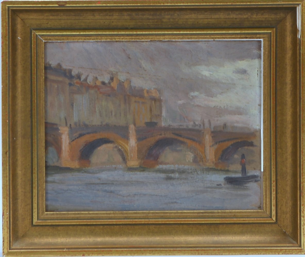 Köster, Eduard (zugeschr.), 'Brücke in Paris', Öl/Mk, unsign., verso bez./dat.