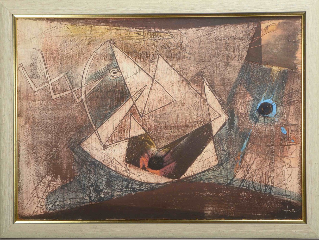 Jaenisch, Prof. Hans, 'Stürmische Fahrt', Tempera/Sperrholzplatte, unten re. sign./dat. '1953'