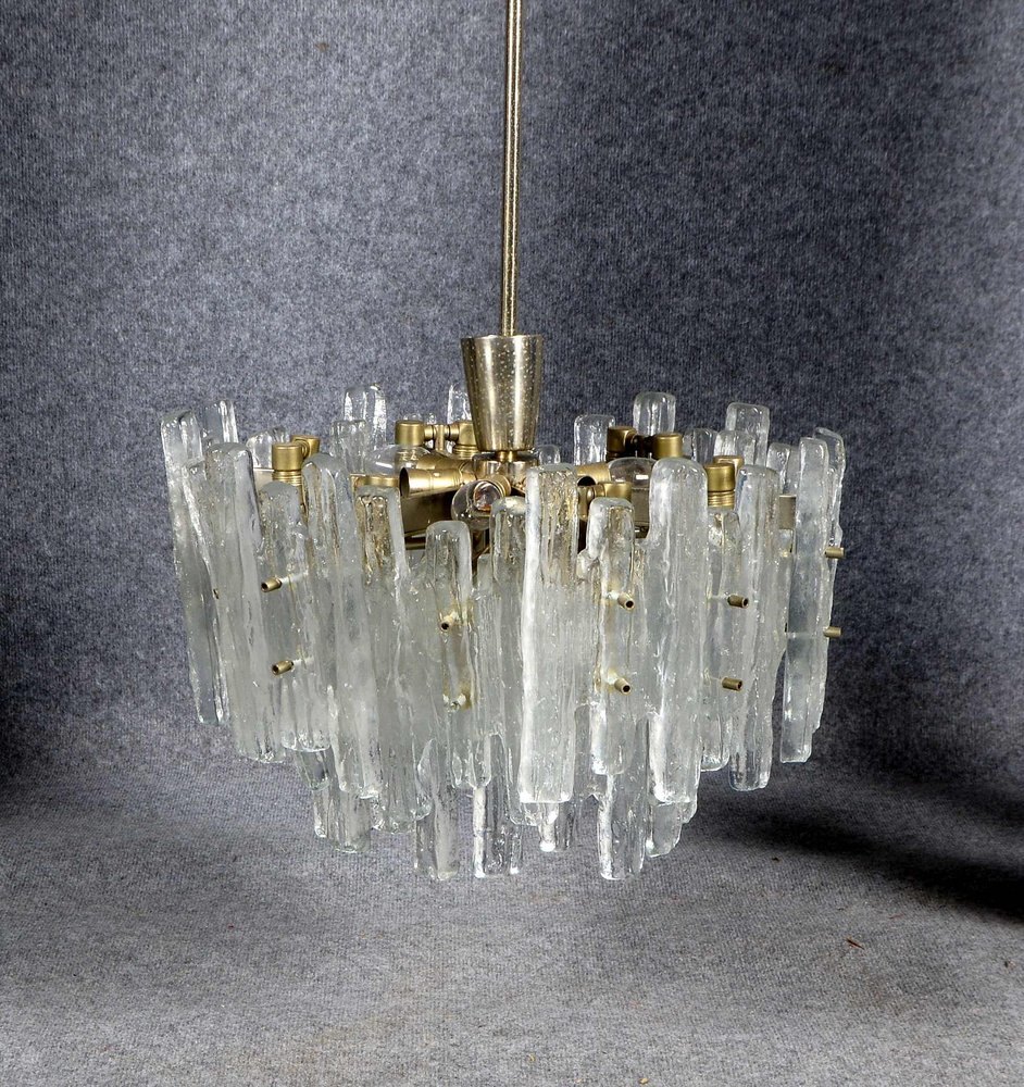 Kalmar/Franken, Deckenlampe, 17-fl., 'Eiszapfen'-Glasbehang, Entw. J. Th. Kalmar