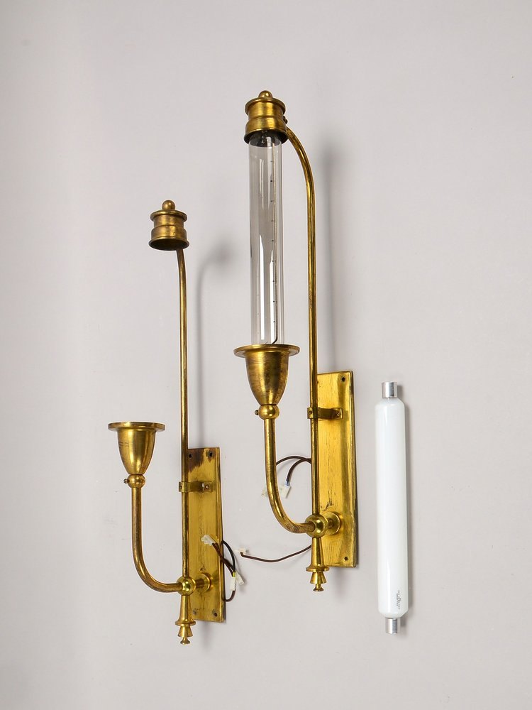 Paar Kirchen-Wandleuchter, Messing, mit zusätzl. Teilen - nicht gepr.; Länge 60 cm