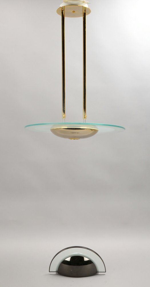 Estiluz, Designer-Deckenlampe und Wandlampe, jeweils 1-flammig, mit runder bzw. halbrunder Glasschei