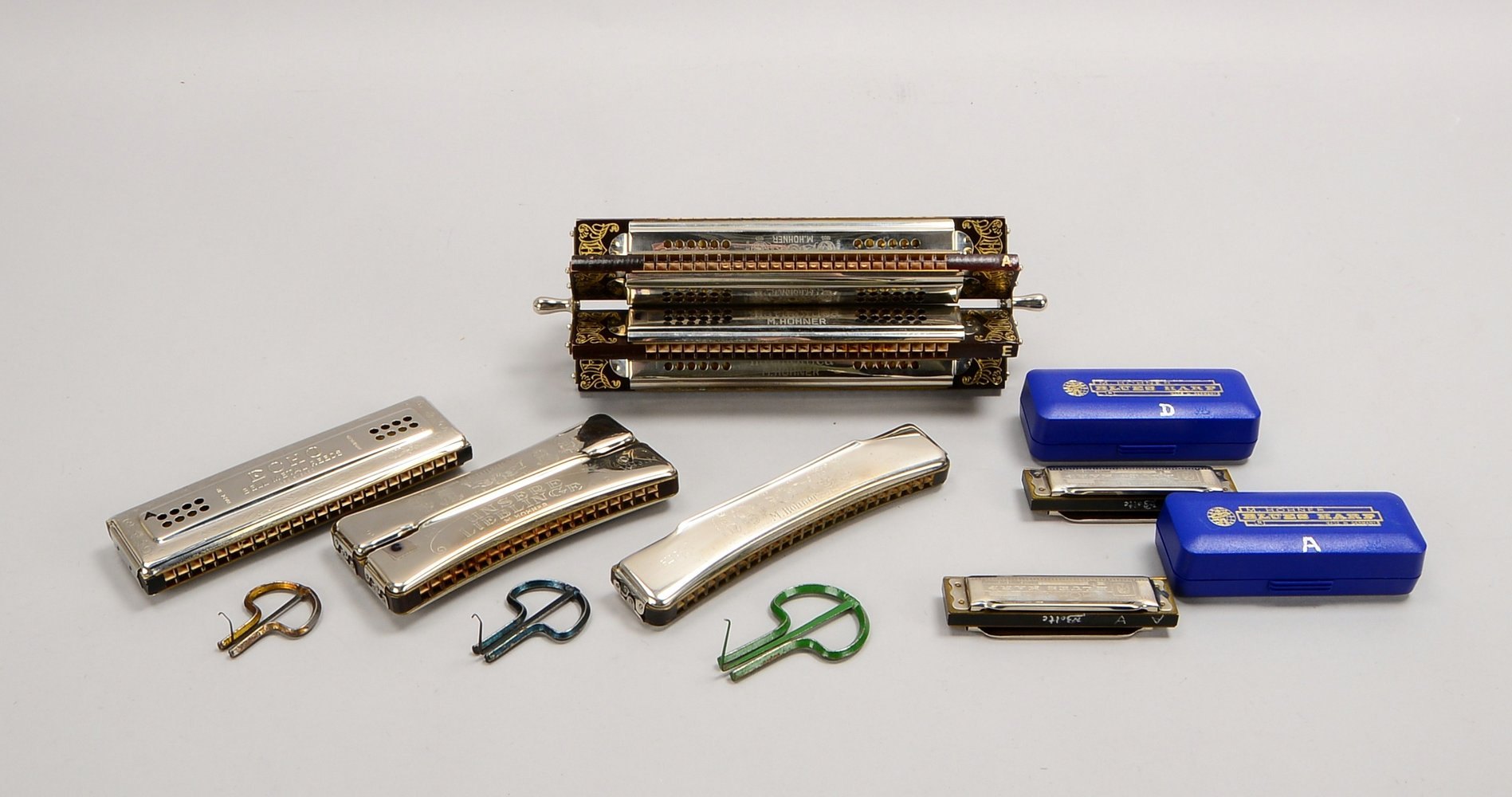 Konvolut Mundharmonikas, Hohner, verschiedene Modelle, 6 Stück, im Koffer