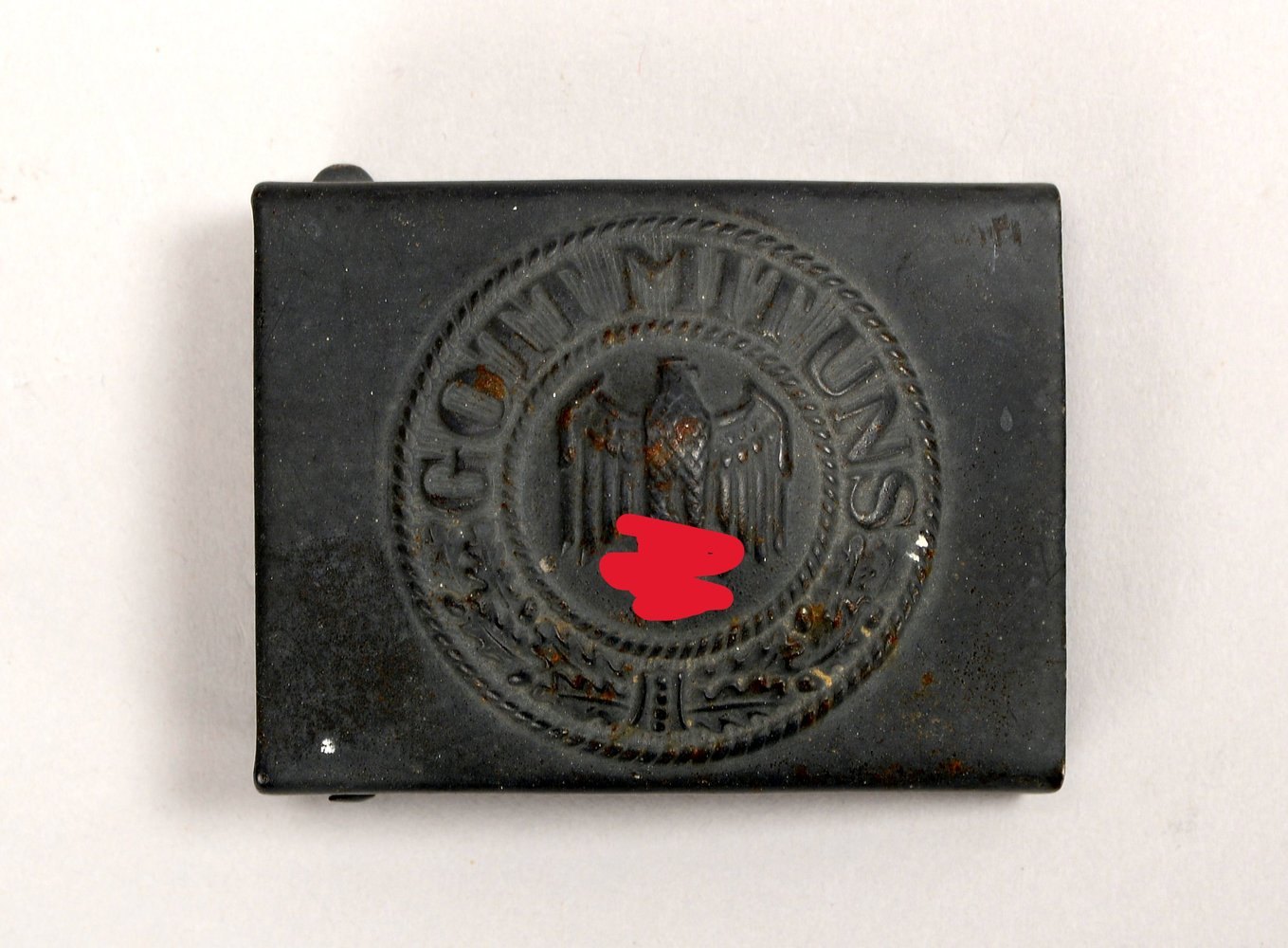 Gürtelschnalle ('II. WK'), mit 'Reichsadler' und Leitspruch, 'Gott mit uns'