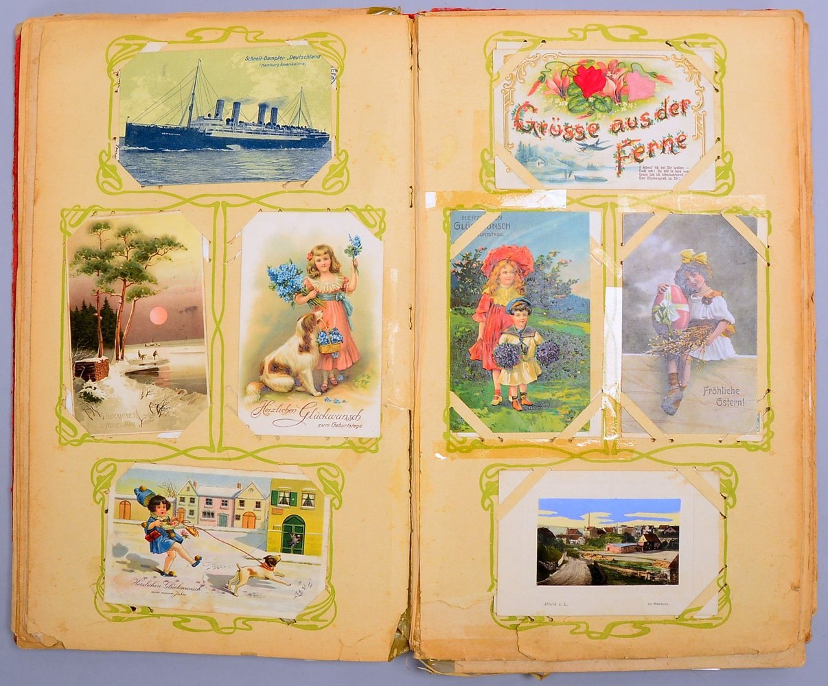 Postkartensammlung, Glückwunsch- und Ansichtskarten, Schwarz-Weiß und farbig, ca. 350 Stück - im Alb
