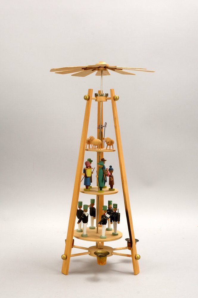Große Erzgebirge-'Weihnachtspyramide', 3-stöckig, im original Karton; Höhe 72 cm