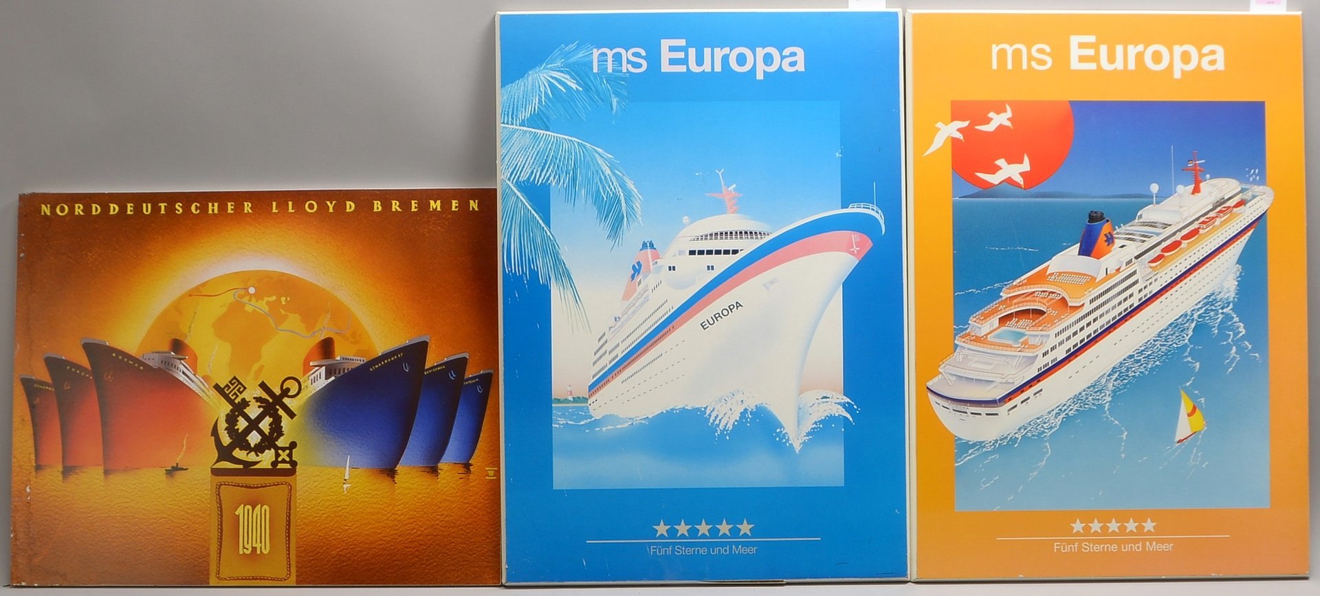 Sammlerkonvolut NDL-Plakate (1968): 'MS Europa', auf Spanplatte gez., 3 Stück