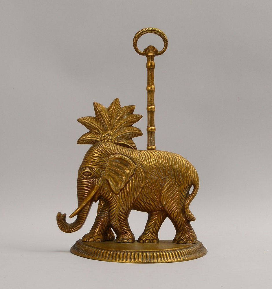 Figürlicher Türstopper, Bronze, 'Elefant vor Palme', mit Tragegriff; Höhe 40 cm