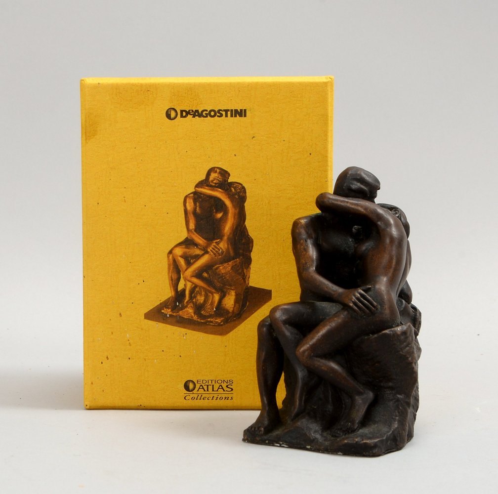 Kleine Sammler-Bronze (Éd. Atlas/Fr. - nach A. Rodin), 'Der Kuss', auf Holzplinthe