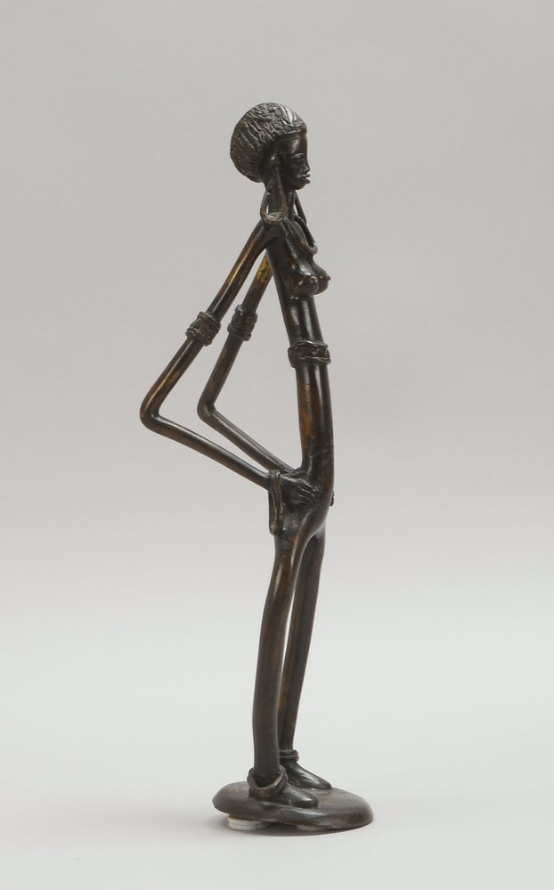 Bronzeskulptur (Benin), 'Stehende weibl. Figur', am Sockel unters. sign.(?); Höhe 38 cm