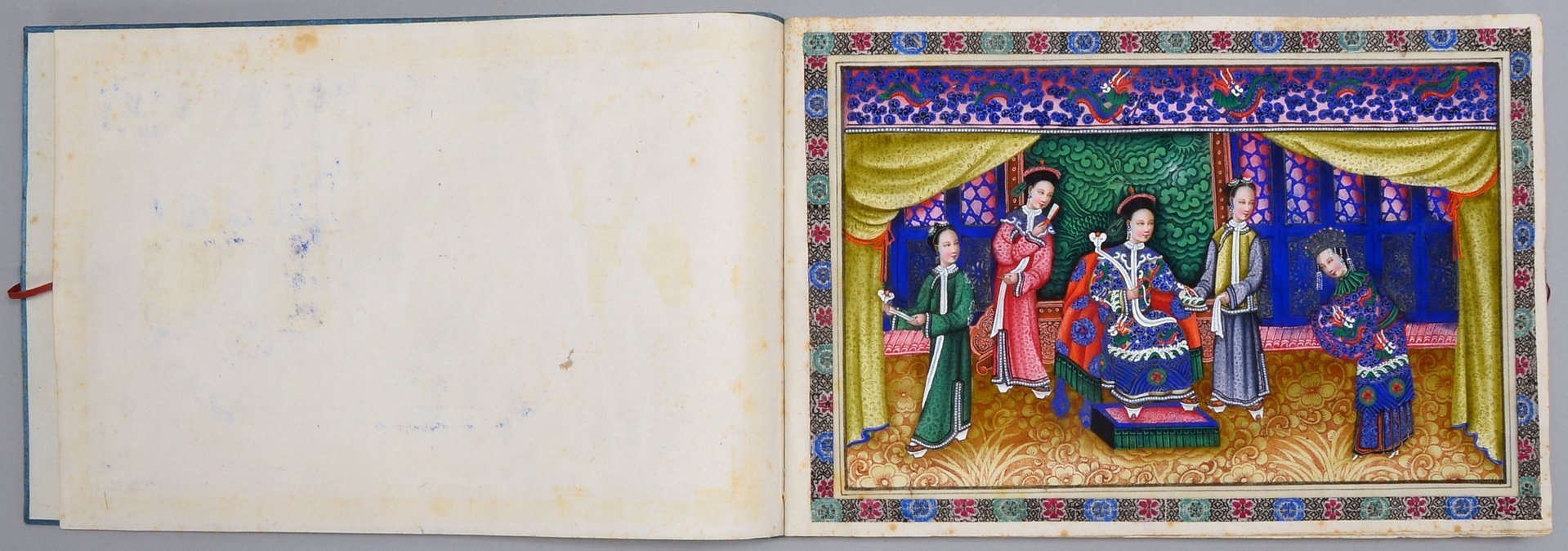 Album (China, um 1880/1900), 'Szenen und Naturmotive', 12x feine Malereien auf Reispapier