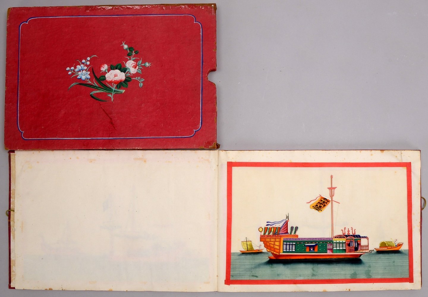 Album (China, um 1880/1900), 'Handelsschiffe', 12x feine Malereien auf Reispapier