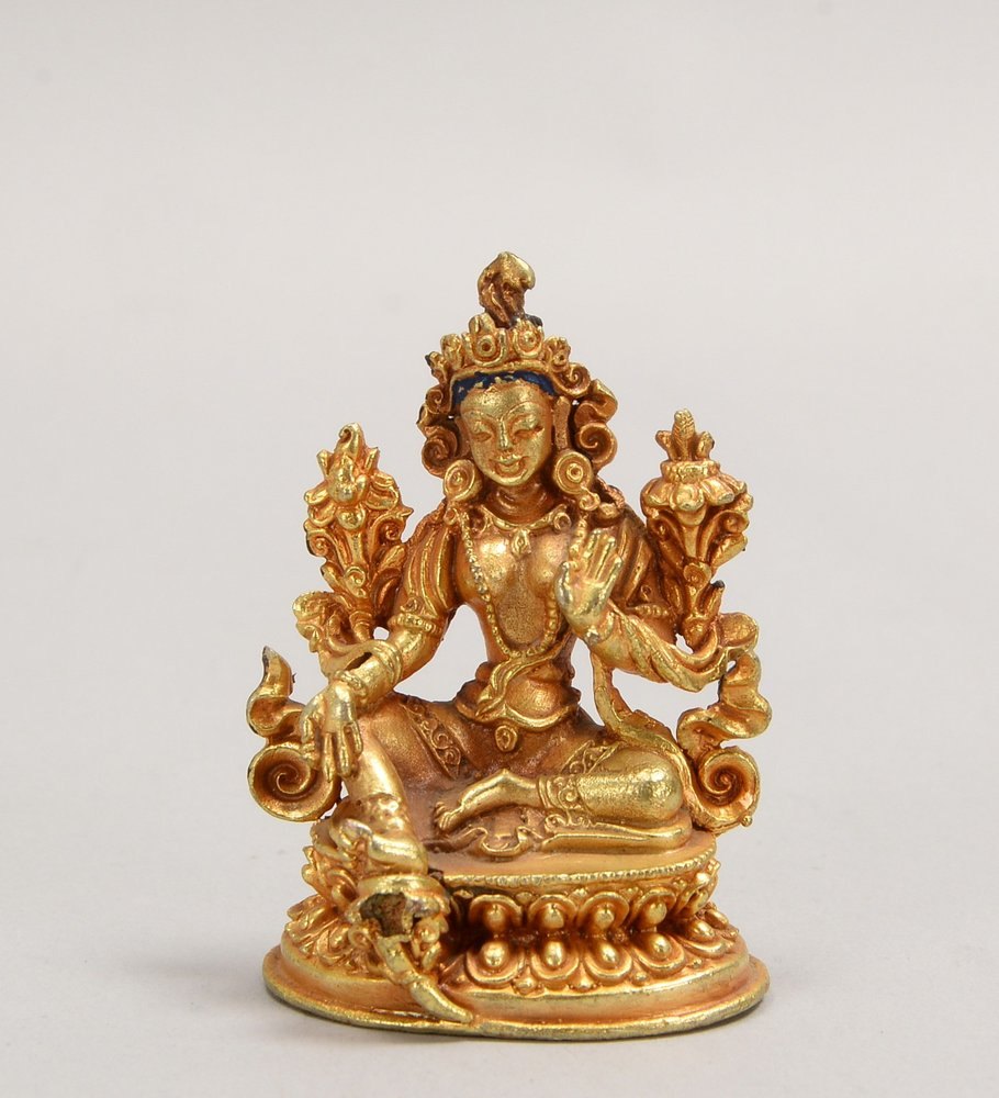 Kl. Bronzefigur (Nepal), 'Reise-Buddha' - in Mudra-Haltung dargestellt, vergoldet