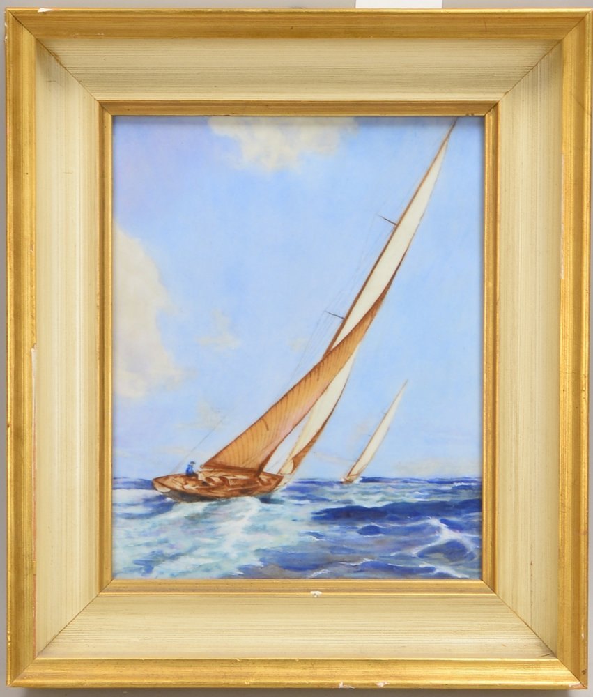 Rosenthal, Porz.-Bildplatte (nach Fritz Neumann), 'Am Wind', gerahmt; Maße 42,5 x 37 cm