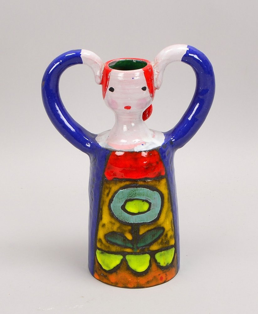 Weichberger, H., figürl. Kerzenhalter, 'Frauendarst.', 1-fl., Keramik farb. glas.; Höhe 27 cm