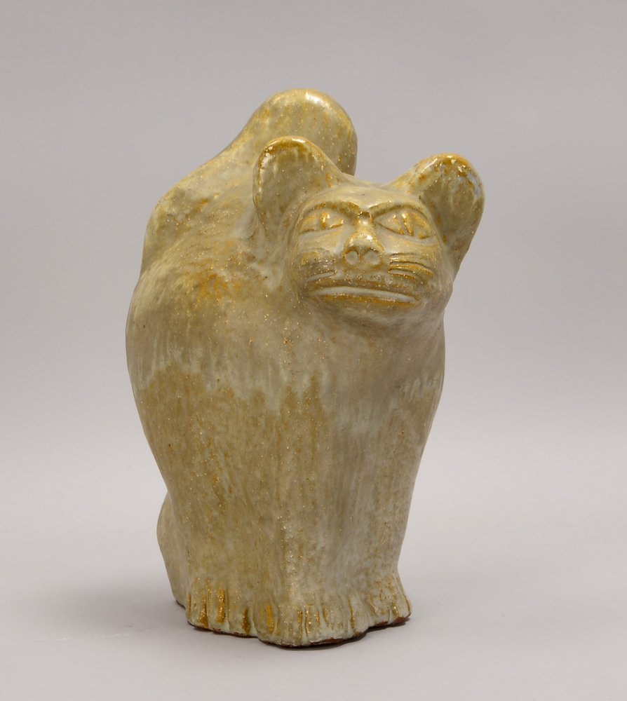 Weichberger, H. (zugeschr.), Keramikfigur, 'Katze', in Grün glasiert; Höhe 29,5 cm