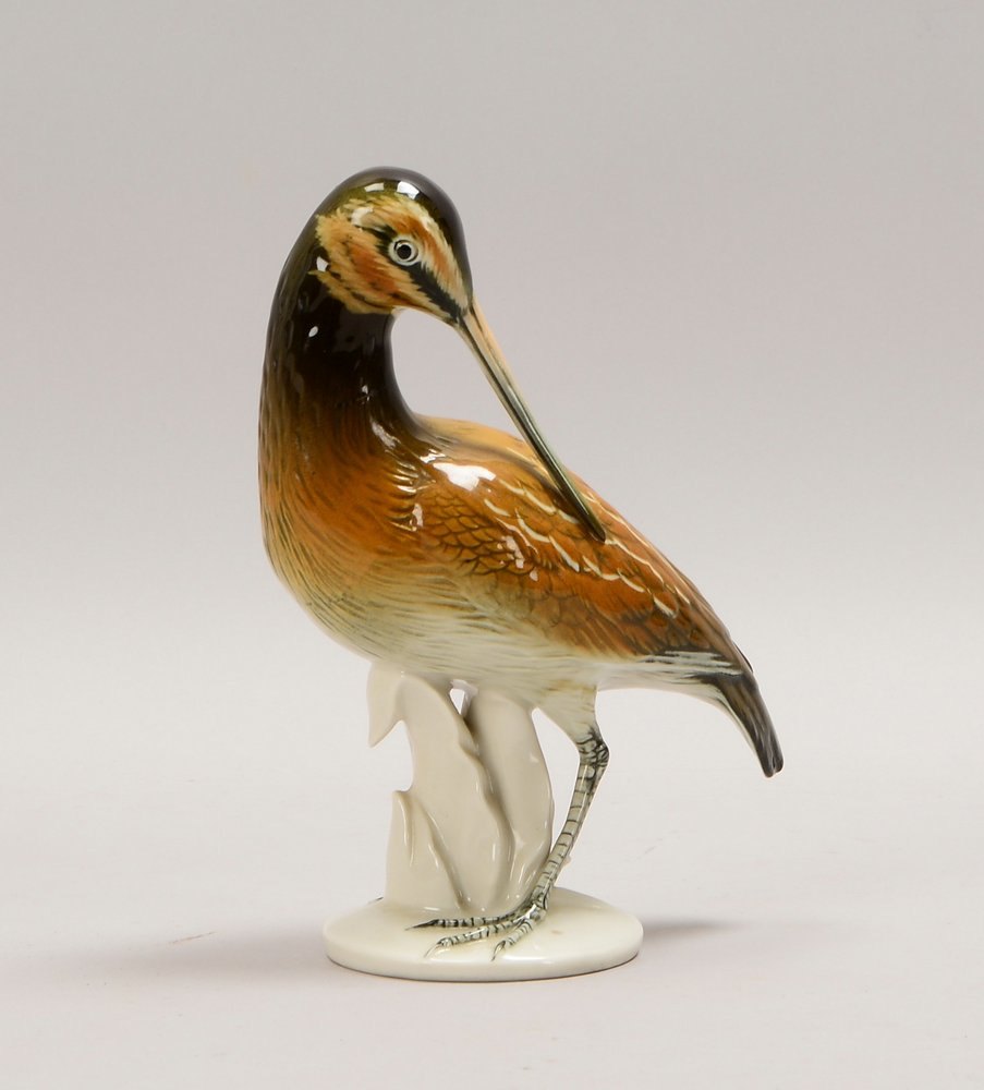 Ens (Mühlenmarke), Porz.-Figur, 'Schnepfe', naturalist. Gestaltung/Unterglasurfarben