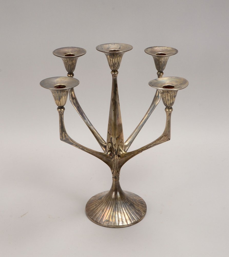 Kerzenleuchter, Silber, mehrf. punz. ('B374' und 'Stern'), 5-fl.; Höhe 36,3 cm, Gew. 489 g