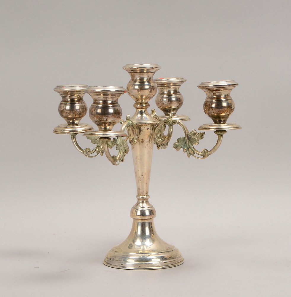 Tischleuchter, 900 Silber, 5-fl. - Sockel gefüllt!; Höhe 26 cm, Gew. 1.055 g (kl. Dellen)
