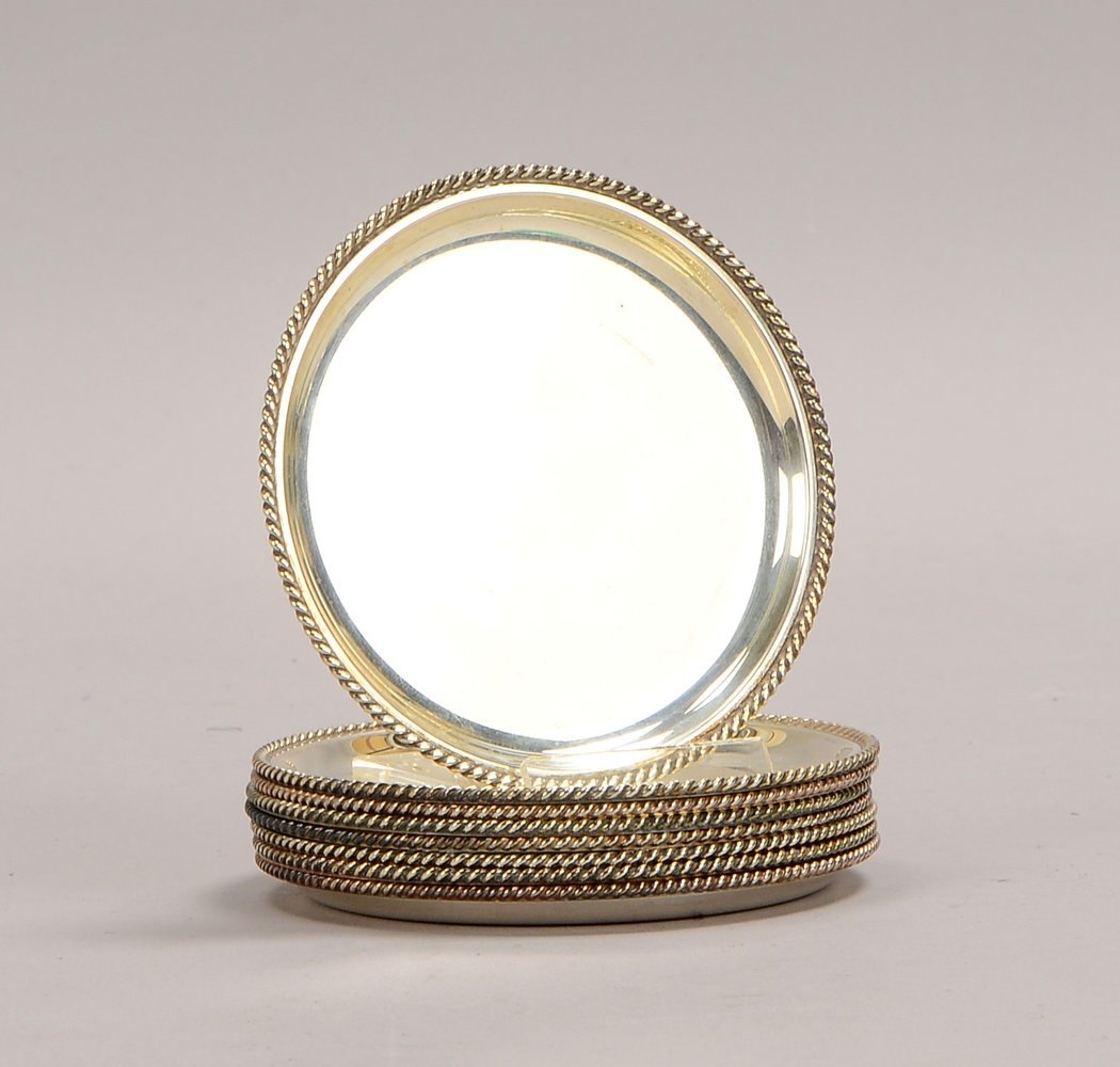 Wilkens, 8-tlg. Satz Untersetzer, 800 Silber, mit Kordelrand; Ø 9,5 cm, Gew. 320 g