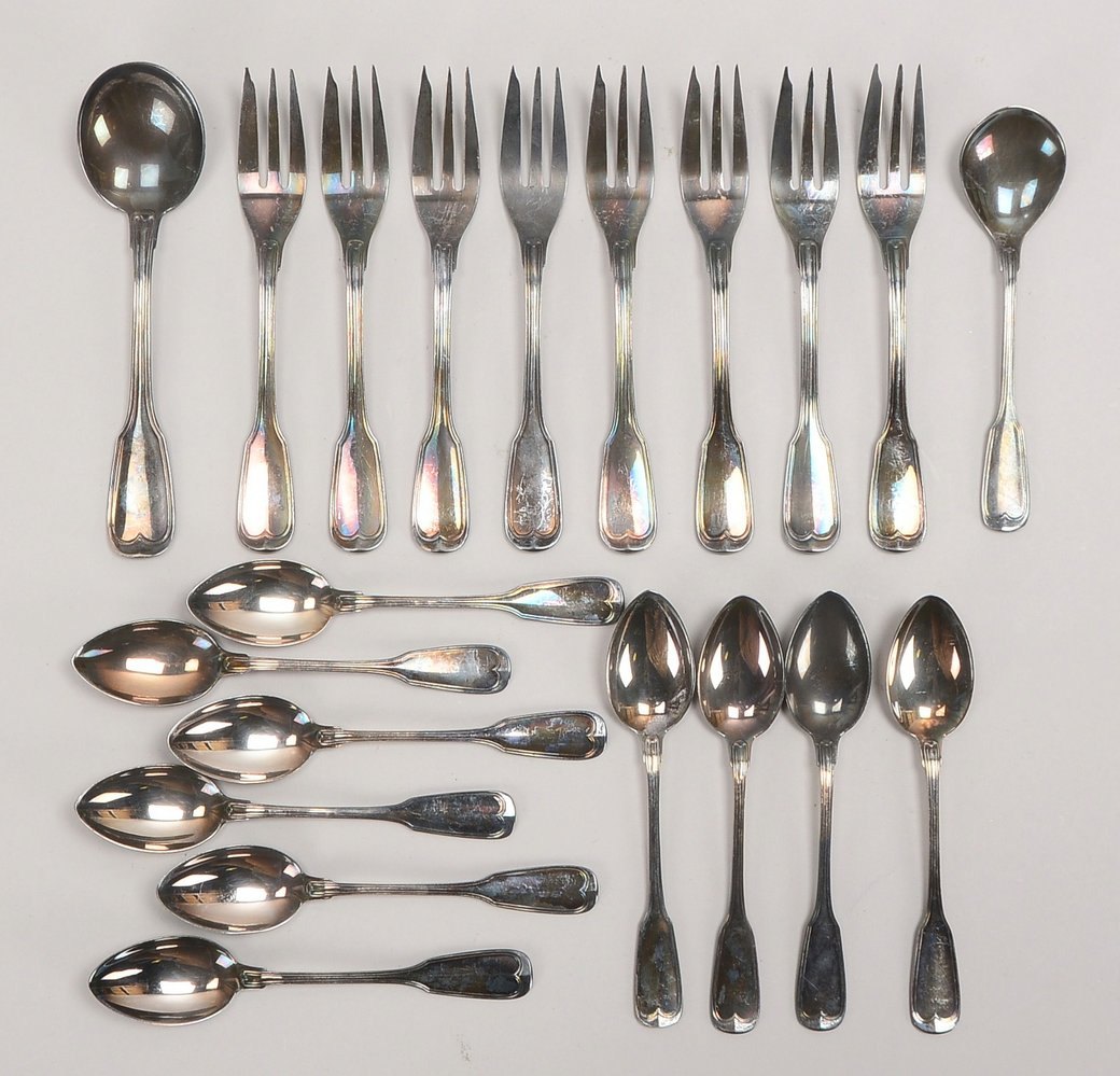Wilkens-Kaffeebesteck, 800 Silber, Dekor 'Augsburger Faden', 20-tlg.; Gew. 518 g