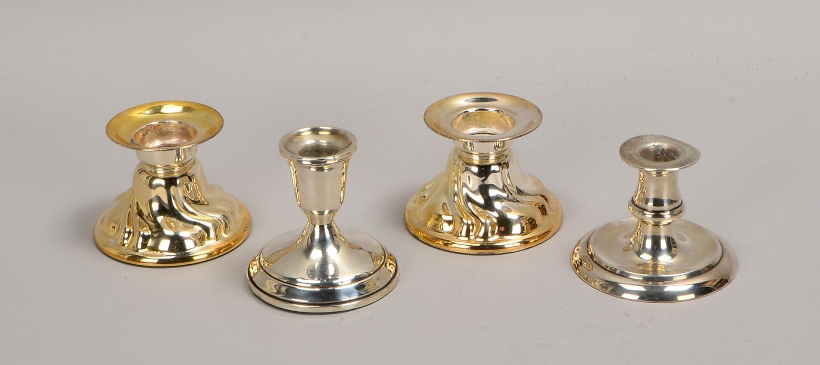 4x Tischkerzenleuchter, 925 Sterlingsilber, 2 Paar - jeweils gefüllt!; Höhe 8 cm/6,5 cm