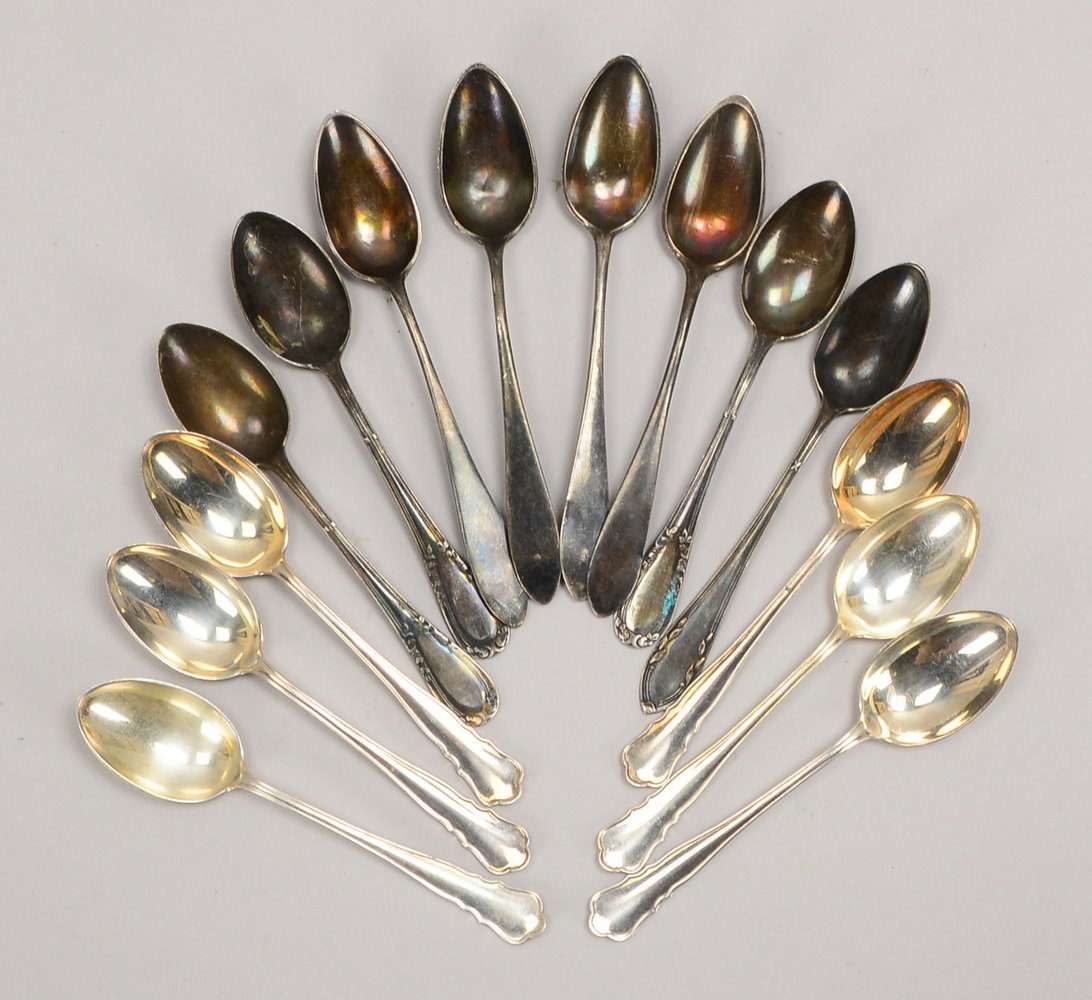 Kaffeelöffel-Konvolut, Silber, versch. Ausführungen, 14 Stück; Gewicht zus. 265 g