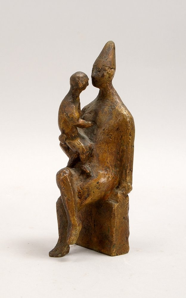 Engelin, Karl H., kl. Bronze, 'Männl. Figur mit Kind...', sign., Guss 'Barth/Rinteln'