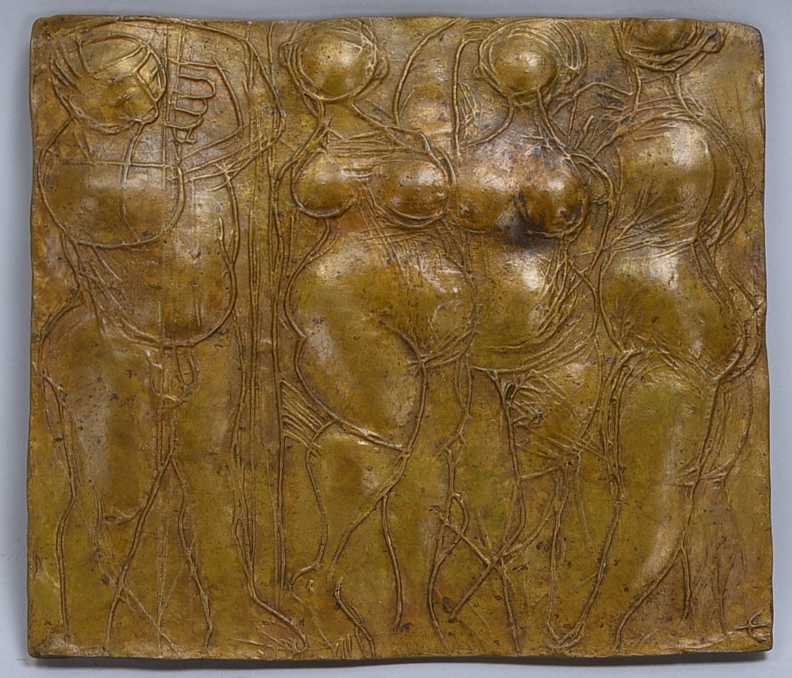 Engelin, Karl H., Bronzerelief, 'Vier Akte', sign., mit Wandaufh.; Maße ca. 20 x 22,5 cm
