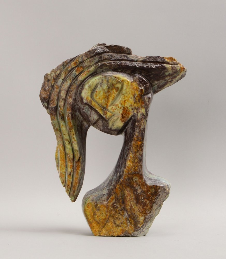 Shona-Skulptur, 'Frauenkopf', stilis. Serpentinstein-Figur, unsign., schwere Ausf.