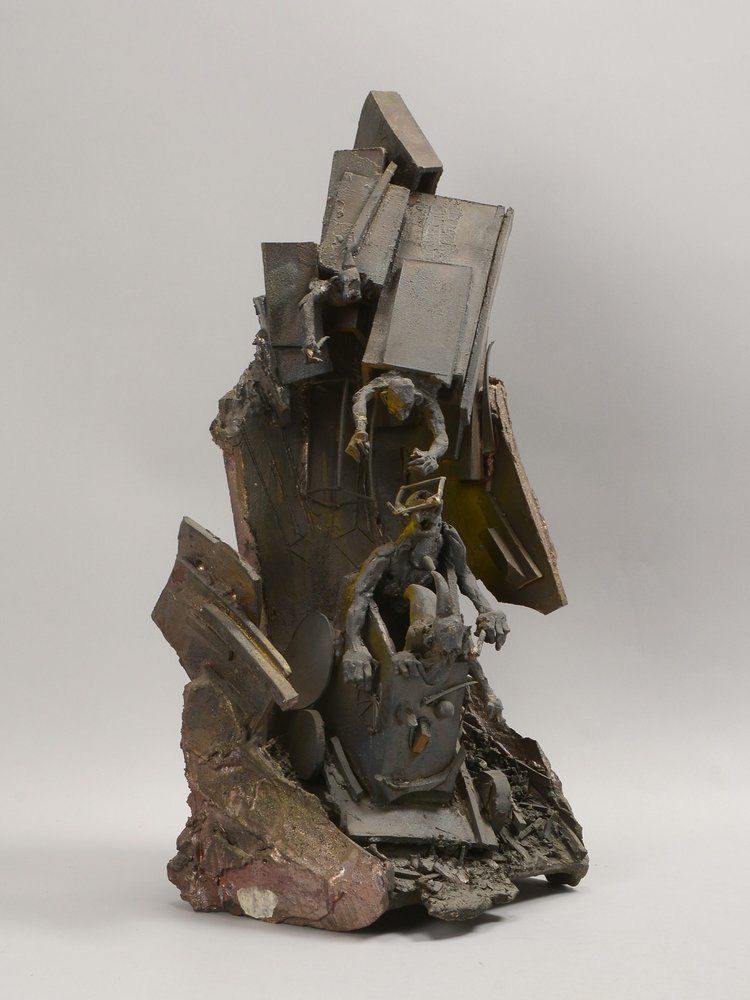Keramikskulptur, mehrfigurig, 'Höllenfahrt', Keramik met. glasiert, unsign.