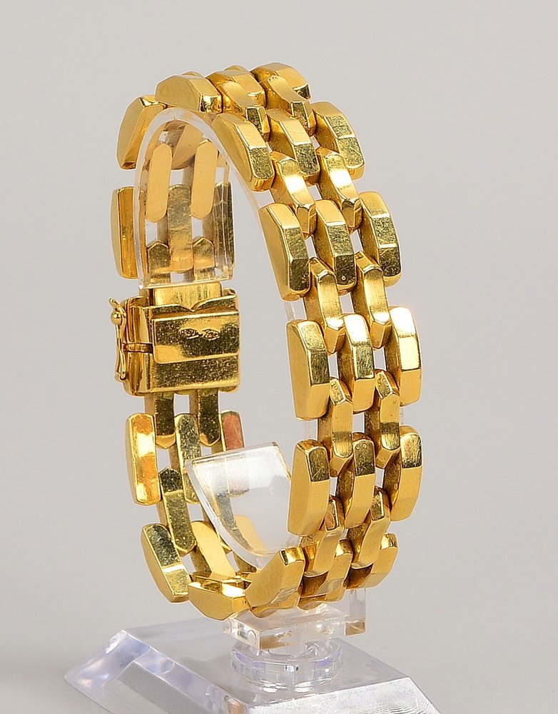 Armband, 750 GG (gest.), Glieder im Backstein-Muster/5-reihig; Gew. 55,60 g