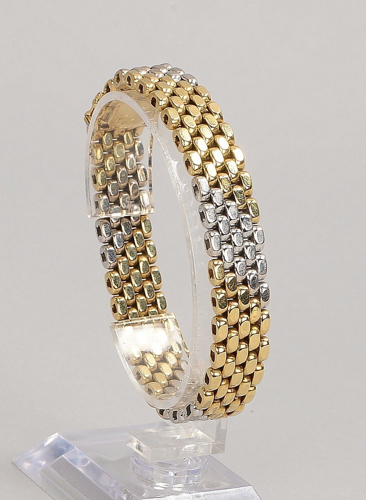 Armband, 585 GG/WG, Backstein-Muster, Steckschl./2-f. Sicherheitsacht; Gew. 50,60 g