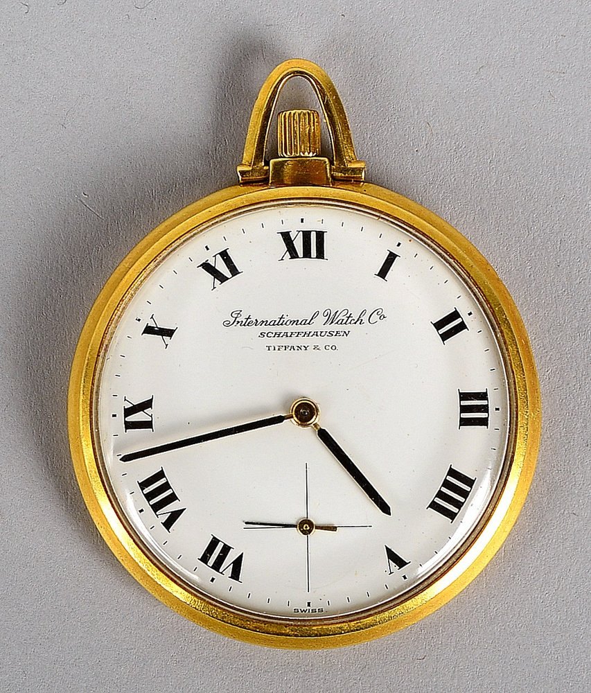 Frackuhr, Tiffany & Co, 'I.W.C.', 750 GG, weißes Ziffernbl. - läuft an; Gew. 44,60 g