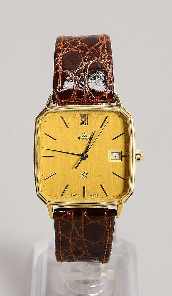 Unisex-Armbanduhr, Quarz, 333 GG-Geh./Lederarmb. - funktionstüchtig; Maße 30 x 30 mm