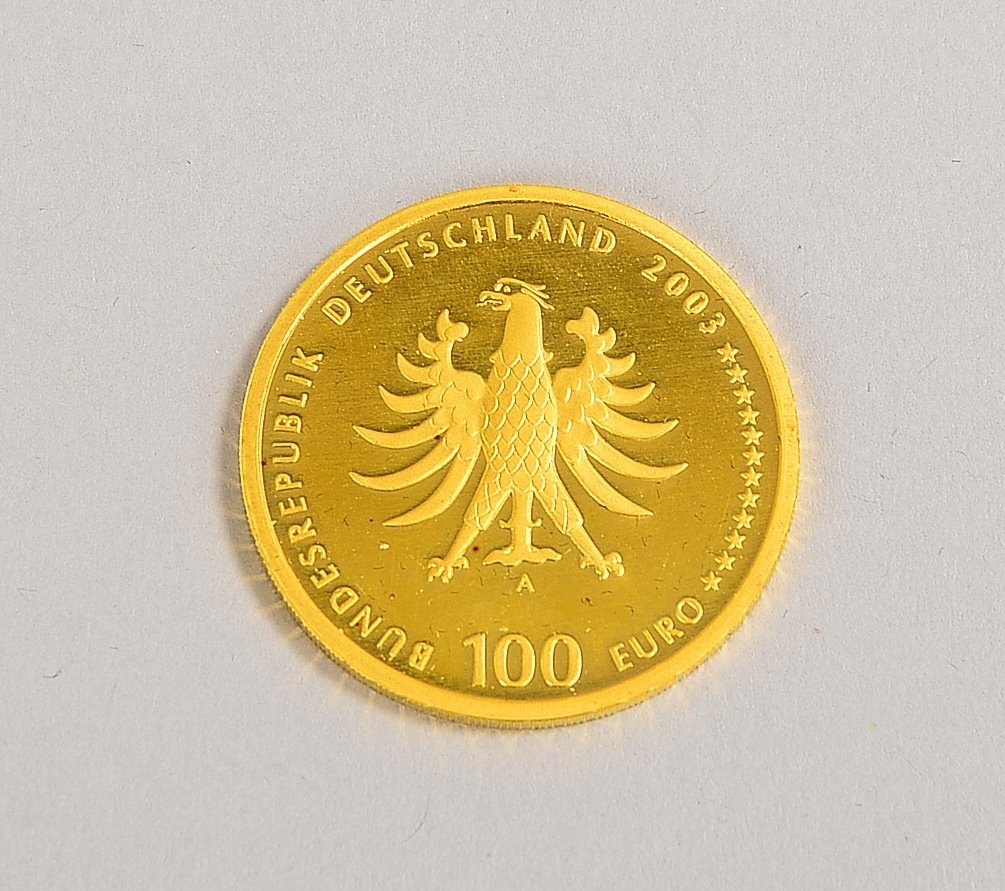 Goldmünze, '100 Euro - Quedlinburg', 999,9 Feingold; Gew. 15,55 g (1/2 oz) - mit Zert.