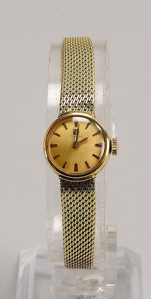 DAU Tissot, Handaufzug, 585 GG-Gehäuse/Armband - läuft an; Ø 16 mm, Gew. 20 g