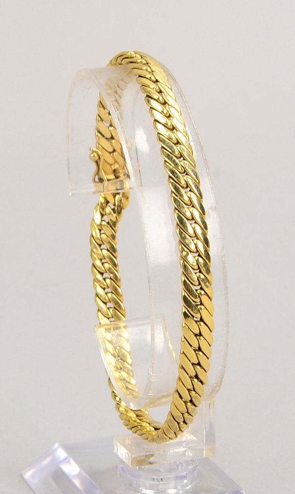 Panzerarmband, 585 GG (gest.), flache Ausf., mit Steckschließe; Länge 20 cm, Gew. 8