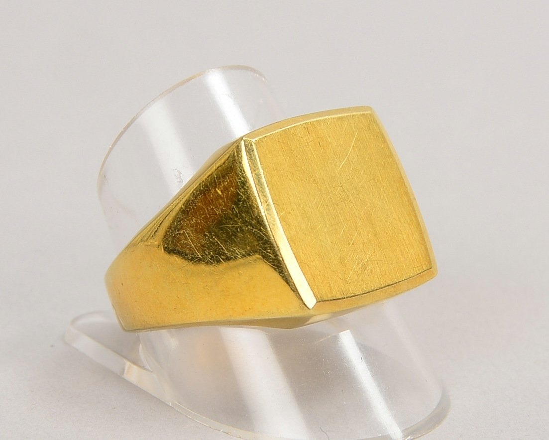 Herrenring, 585 GG (gest.), mit freier Gravurplatte; RG 63, Gew. 10,90 g