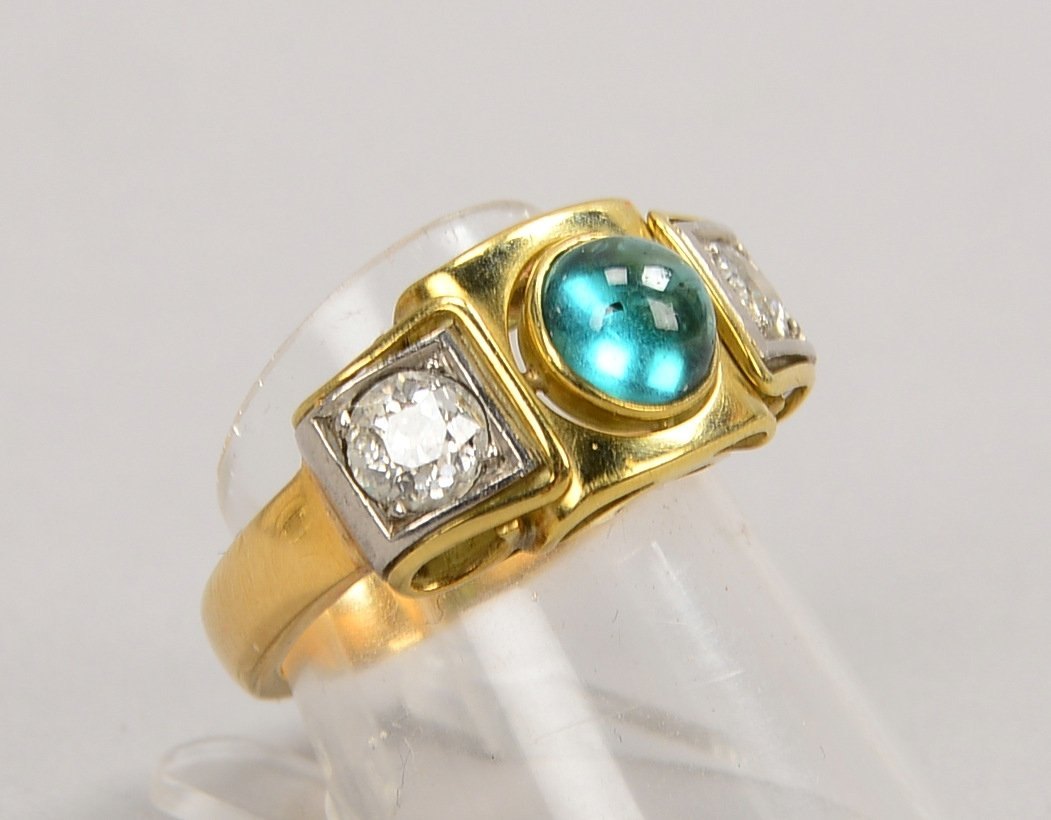Ring, 585 GG/WG (gest.), mit Turmalin und 2x Brill./ca. 0,70 ct; RG 56, Gew. 8,80 g