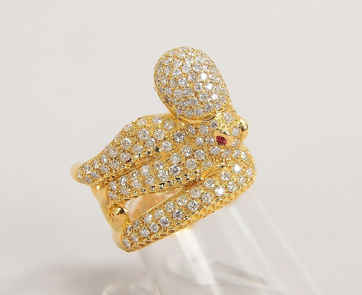 Ring, 585 GG (gest.), figürl. Gestaltung ('Oktopus'), mit Diam./zus. ca. 2,63 ct; Gew. 12,60 g