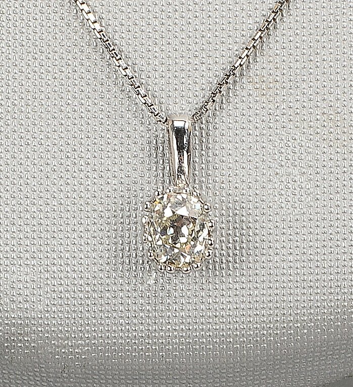 Halskette, 750 WG (gest.) mit Anh., 585 WG (gest.), mit Diam./ca. 0,95 ct - mit Zert.
