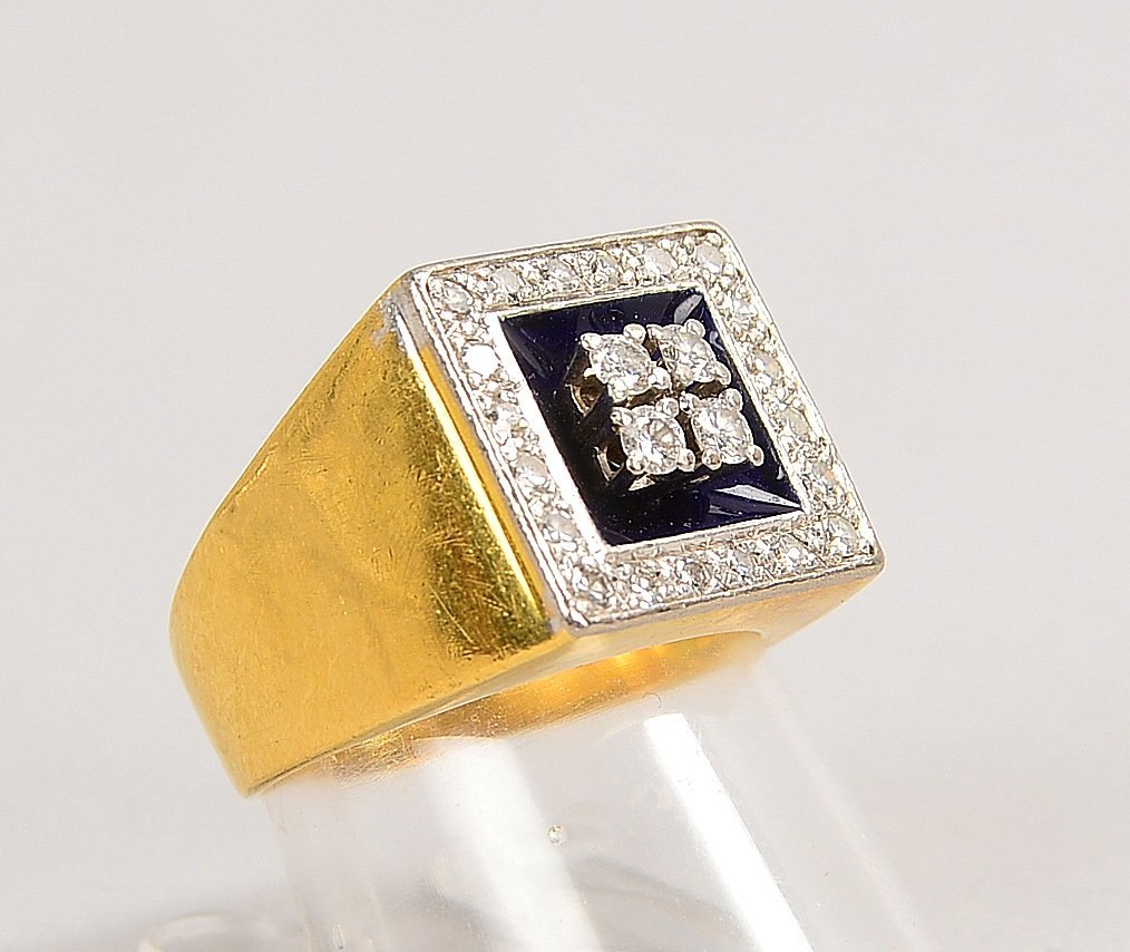Ring, 750 GG (gest.), mit 24x Diam./ca. 0,32 ct, partiell emailliert; RG 55, Gew. 9,80 g